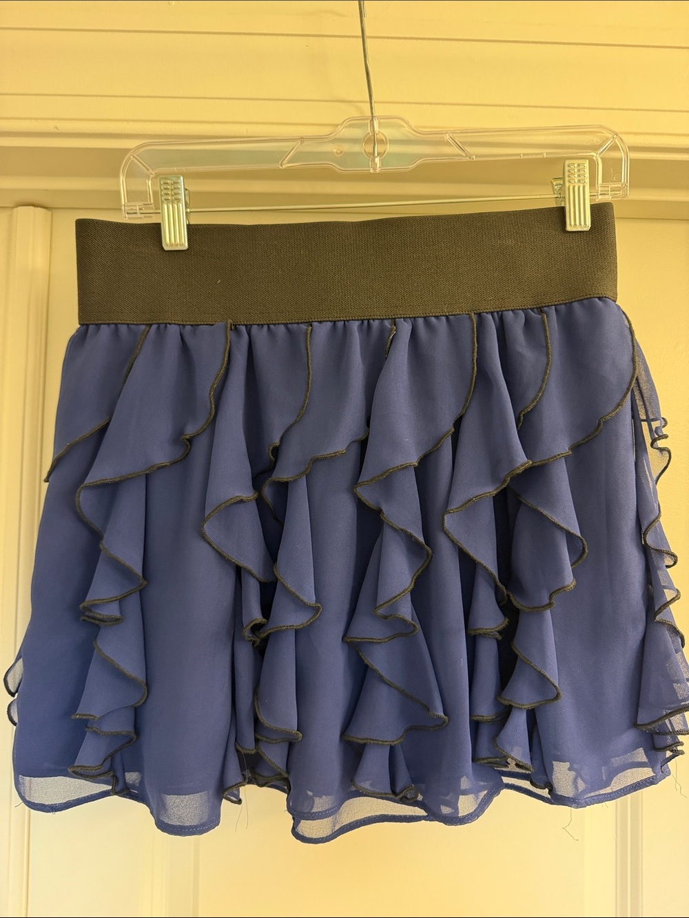 Express Royal Blue Ruffle Skirt with Black Waistband